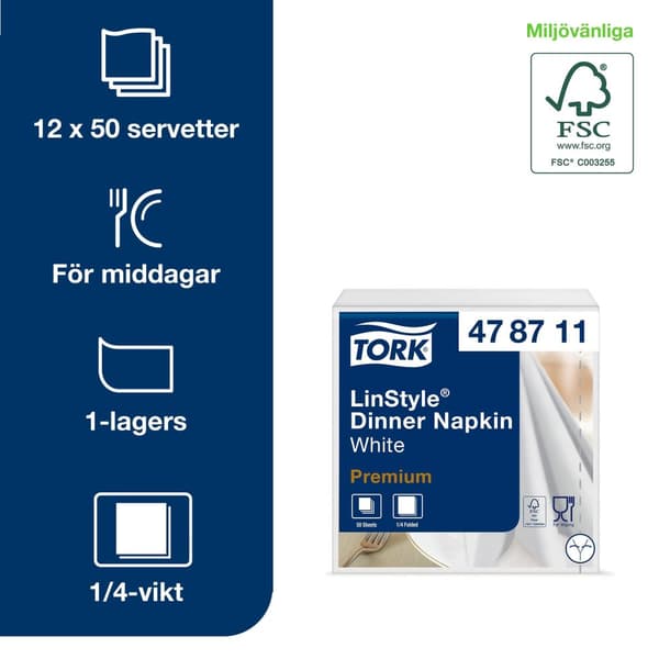 Servett TORK LinStyle vit 39x39cm 50/fp
