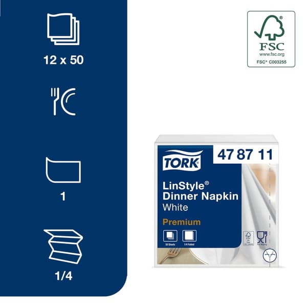 Servett TORK LinStyle vit 39x39cm 50/fp