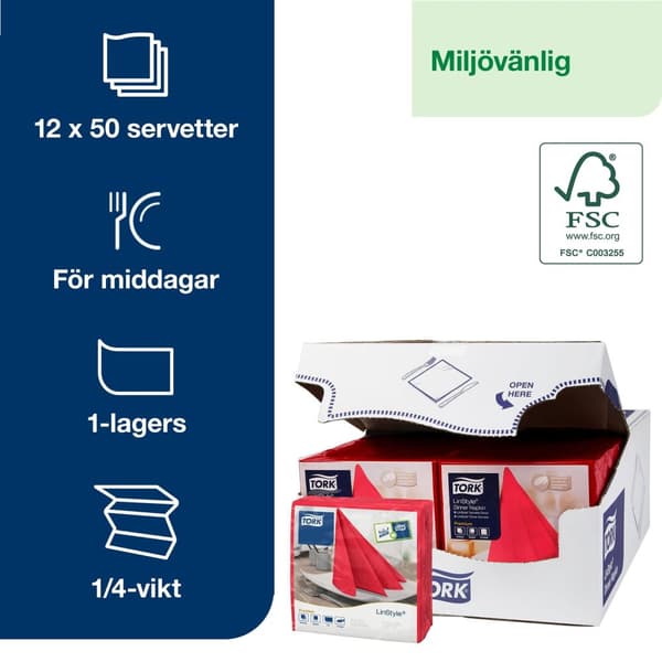 Servett TORK LinStyle röd 39x39cm 50/fp