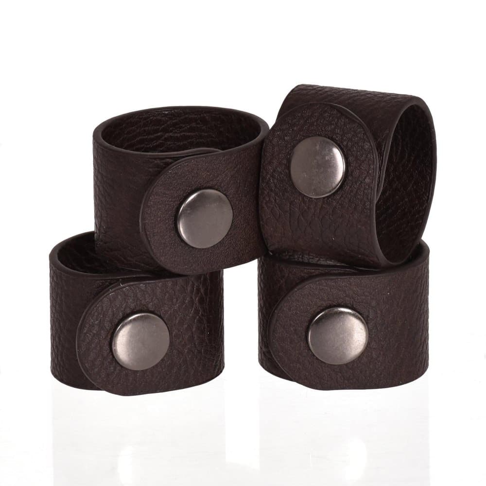 Servettringar Mörkbrun konstläder 4-pack