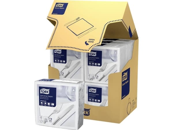 Napkins Dinner, Tork, 3 lag, white 390mmx390mm, 16g/m2, box of 1200 pieces