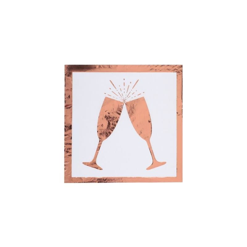 Servett med Champagneglas vit/roséguld, 20-pack