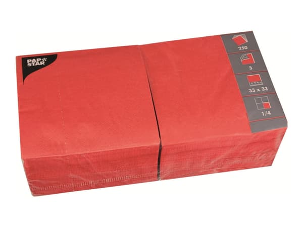 PAPSTAR - Servett - Storlek 33 x 33 cm - engångsvara - röd (paket om 250)