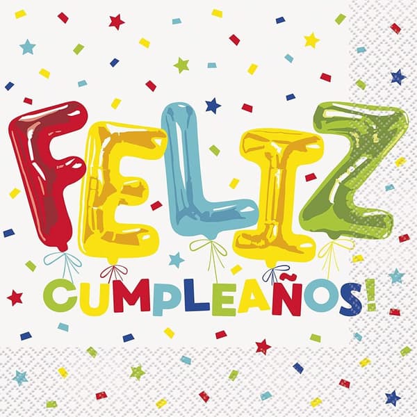 Unique Party Feliz Cumpleanos Paper Napkins (Pack of 16) White One Size