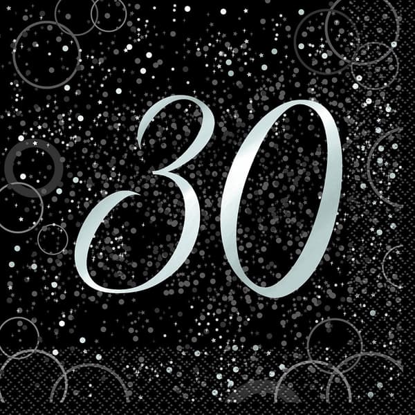 Unique Party Glitz 30th Birthday Disposable Napkins (Pack of 16) Black/Silver One Size