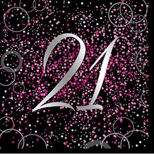 Unique Party Glitz 21st Birthday Disposable Napkins (Pack of 16) Pink/Black/Silver One Size
