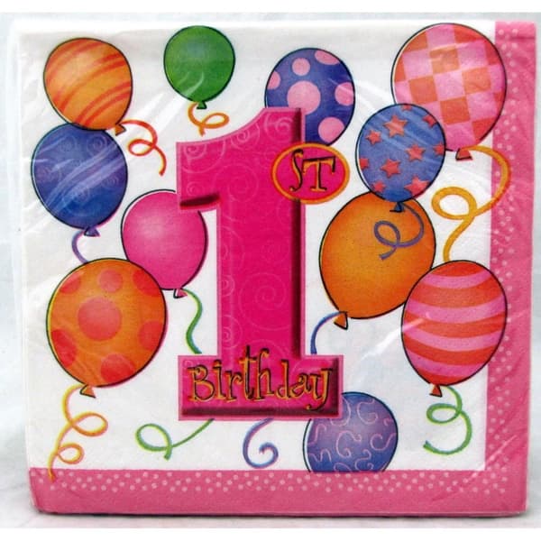 Unique Party Paper Balloons 1st Birthday Disposable Napkins (Pack of 16) Multicoloured One Size