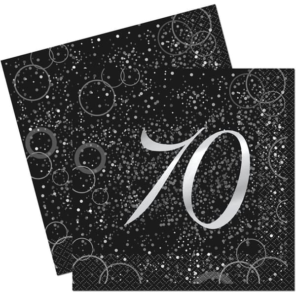 Unique Party Glitz 70th Servetter (Förpackning om 16) Black/Silver One Size