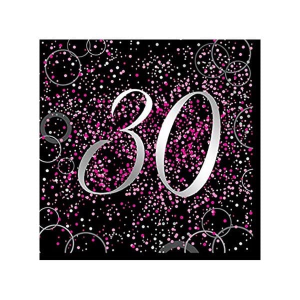 Unique Party Glitz 30th Birthday Napkins (Pack of 16) Black/Pink/Silver One Size
