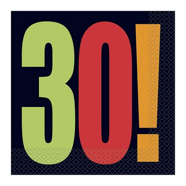 Unique Party Cheer 30th Birthday Disposable Napkins (Pack of 16) Multicoloured One Size