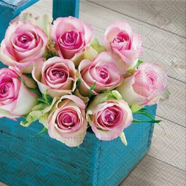 Servetter Rosor i korg 33x33cm