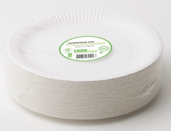 Tallrik av kartong laminerad 23cm 100 st/pack - (100 st.)
