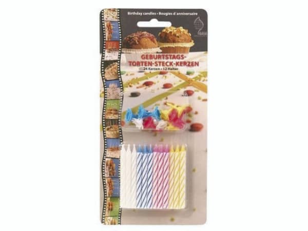 Tårtljus ass. 24 ljus+12 hållare/förpackning 24st/förpackning Assorterade 200x90x10mm (24PK)