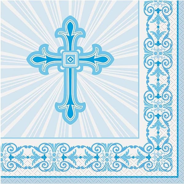 Unique Party Religious Radiant Cross Disposable Napkins (Pack of 16) Blue/White One Size