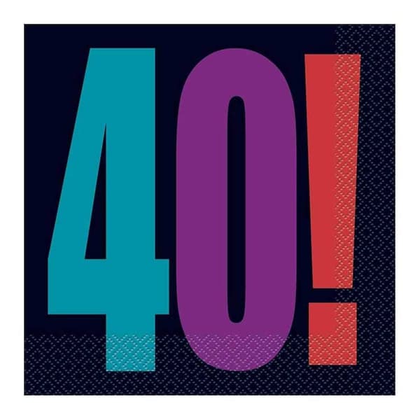 Unique Party Cheer Paper 40th Birthday Disposable Napkins (Pack of 16) Black One Size