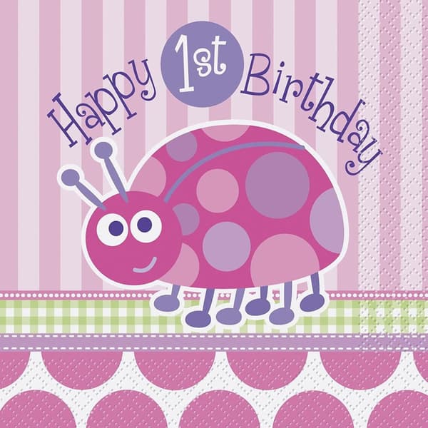 Unique Party Paper Ladybird 1st Birthday Napkins (Pack of 16) Pink One Size