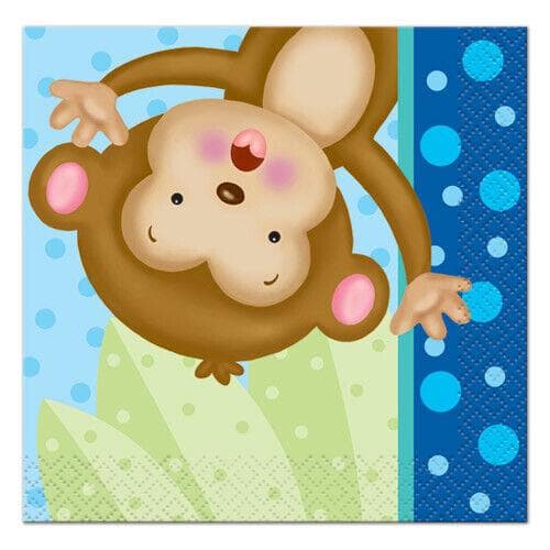 Unique Party Monkey Baby Shower Napkins (Pack of 16) Blue/Brown/Green 5in