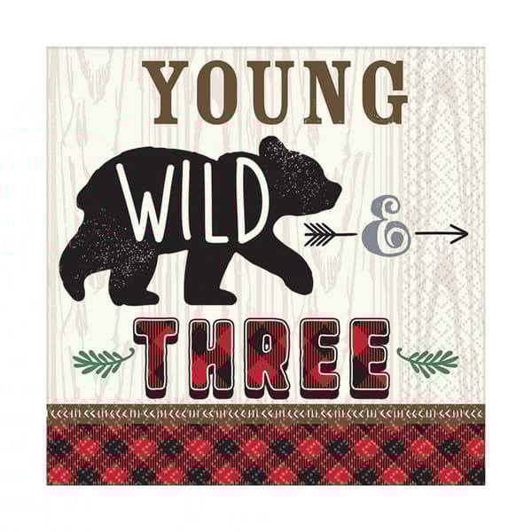 Amscan In Two The Wild Paper Lumberjack Disposable Napkins (Pack of 16) White/Black/Red 13in