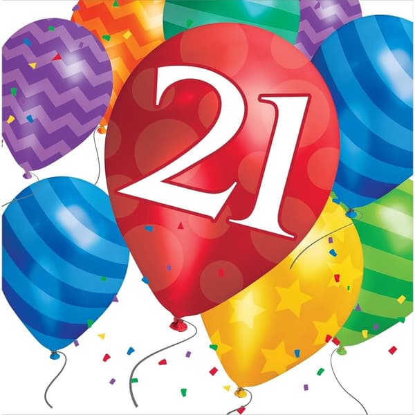Creative Converting Balloons 21st Birthday Disposable Napkins (Pack of 16) Multicoloured One Size