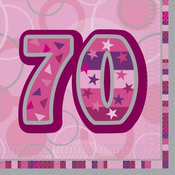Unique Party Paper Glitz 70th Disposable Napkins (Pack of 16) Pink One Size