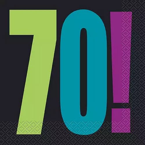 Unique Party Paper 70th Disposable Napkins (Pack of 16) Black/Multicoloured One Size