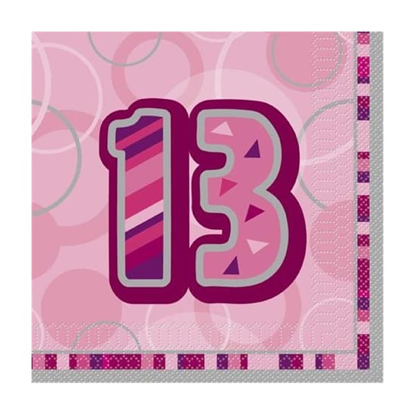 Unique Party Glitz 13th Birthday Disposable Napkins (Pack of 16) Pink One Size