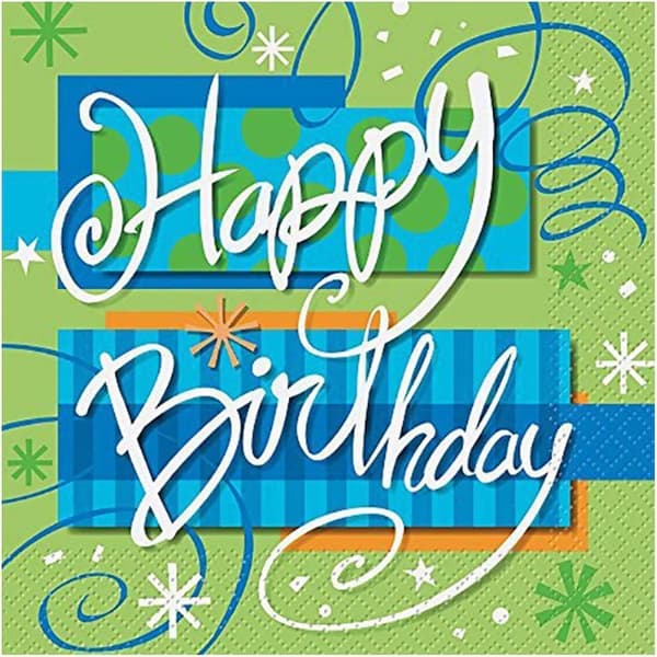 Unique Party Bright Birthday Disposable Napkins (Pack of 16) Blue/Green/White One Size