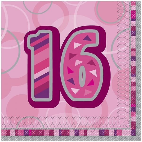 Unique Party Glitz 16th Birthday Disposable Napkins (Pack of 16) Pink One Size