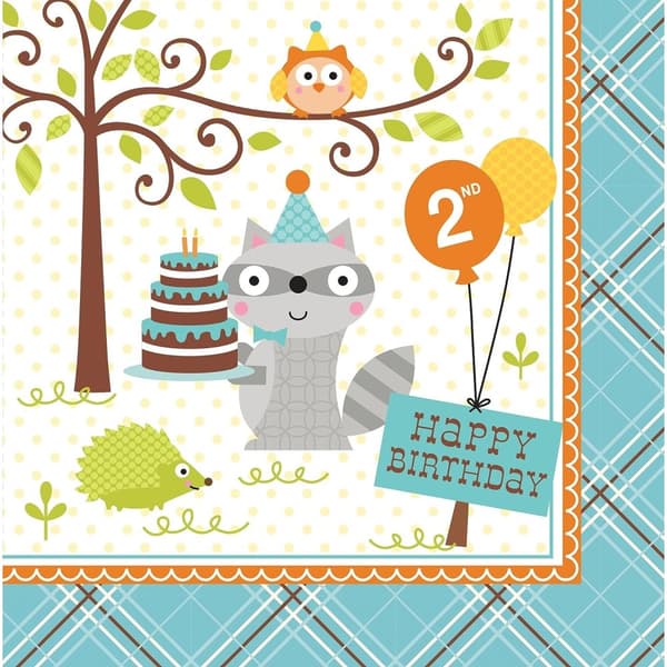 Creative Party Happi Woodland 1:a födelsedagsservetter (16-pack) Multicoloured One Size