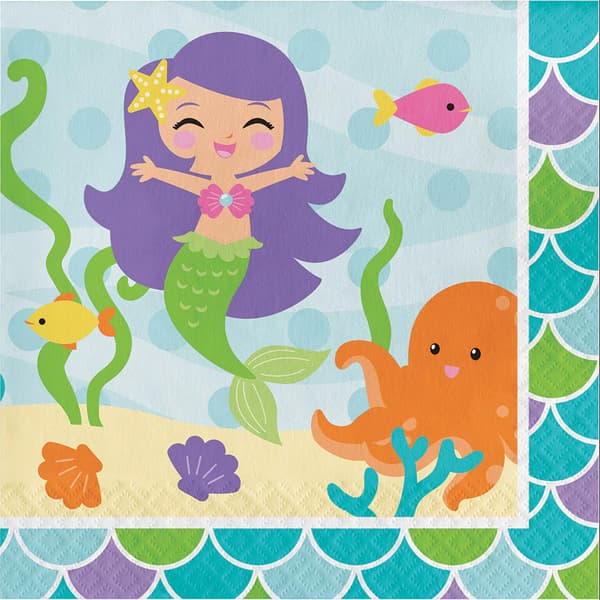 Creative Party Mermaid Friends Paper Disposable Napkins (Pack of 16) Multicoloured One Size