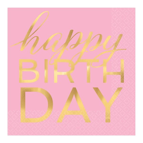 Amscan Confetti Happy Birthday Disposable Napkins (Pack of 16) Pink/Gold One Size