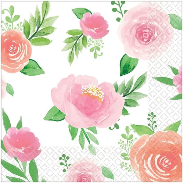 Amscan Floral Baby Shower Disposable Napkins (Pack of 16) White/Pink/Green One Size