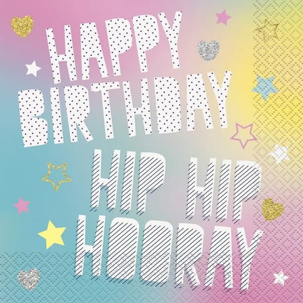 Unique Party Rainbow Birthday Disposable Napkins (Pack of 16) Multicoloured One Size