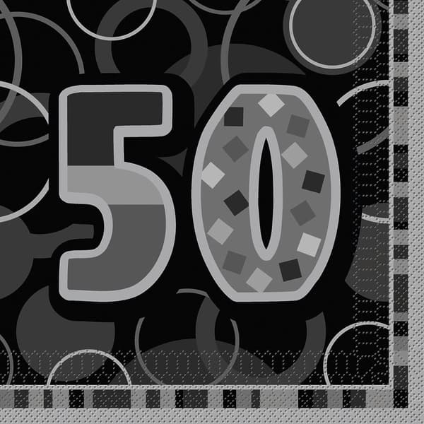 Unique Party Paper Glitz 50th Birthday Napkins (Pack of 16) Black/Grey One Size