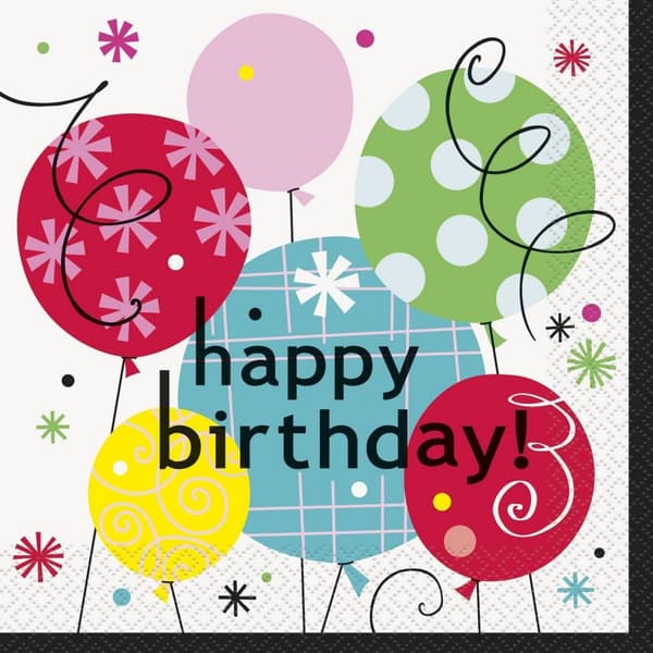 Unique Party Breezy Paper Birthday Disposable Napkins (Pack of 16) Multicoloured One Size