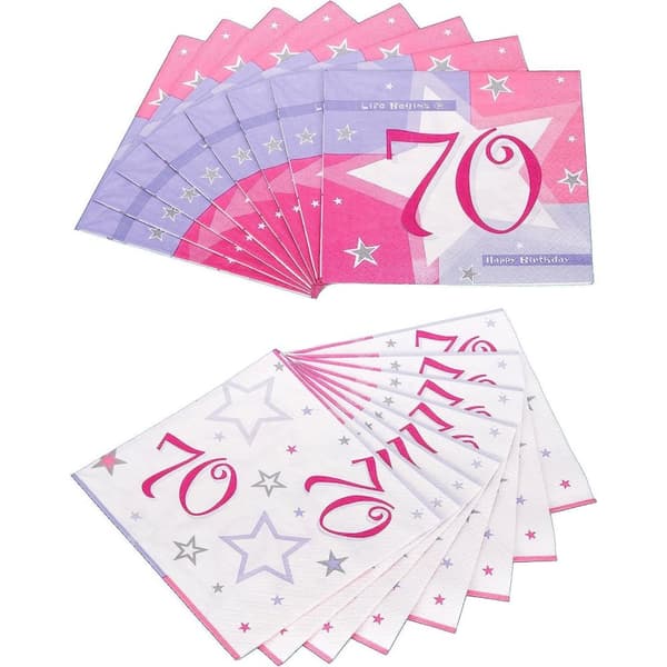 Amscan Shimmer 70th Napkins (Pack of 16) Pink/White One Size