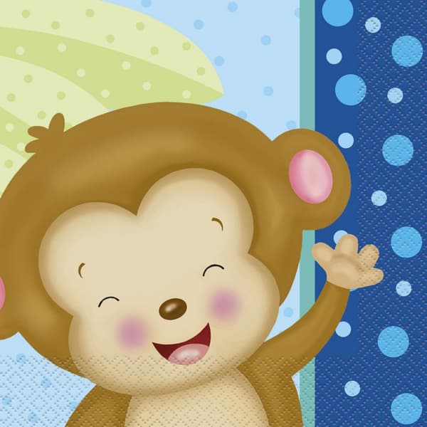 Unique Party Boy Monkey Baby Shower Napkins (Pack of 16) Brown/Blue/Green One Size