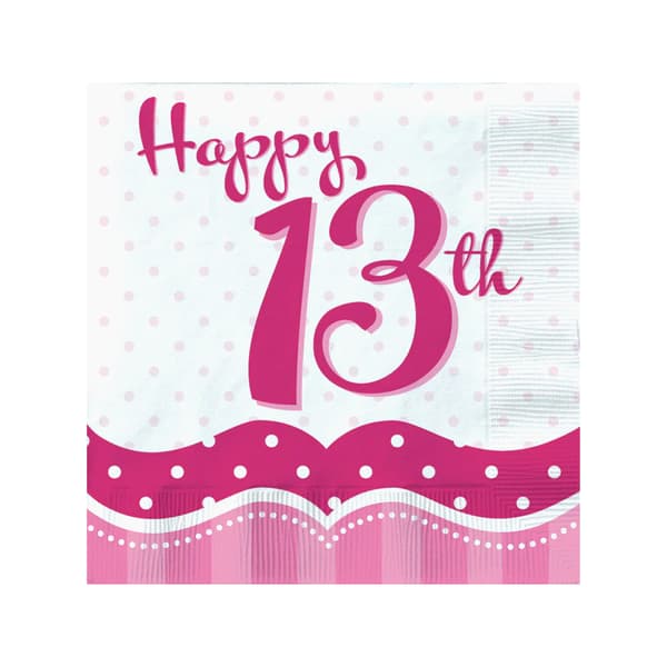 Creative Party 13th Birthday Napkins (Pack of 18) Pink/White One Size