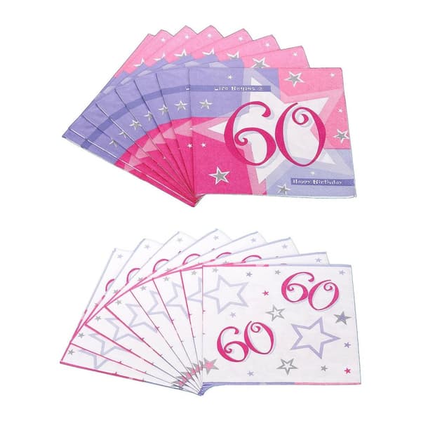 Amscan Shimmer 60th Napkins (Pack of 16) Pink/White One Size
