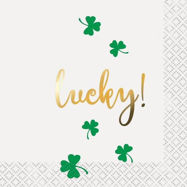 Unique Party Lucky Foil St Patricks Day Disposable Napkins (Pack of 16) Gold/White/Green One Size