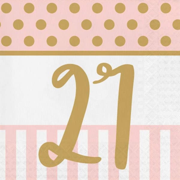 Creative Party 3 Ply 21st Birthday Napkins (Pack of 20) Pink Chic/White One Size