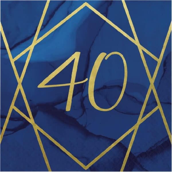Creative Party Geode 3 Ply Stamp 40th Napkins (Pack of 16) Navy/Gold One Size