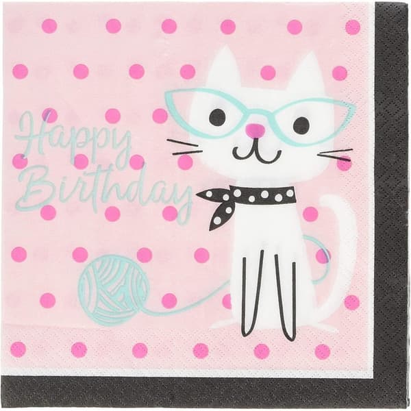 Creative Party Cute Cats Happy Birthday Napkins (Pack of 16) Pink/Black/White One Size