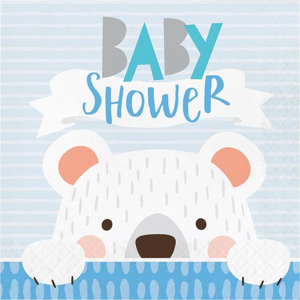 Creative Party Paper Polar Bear Baby Shower Napkins (Pack of 16) Blue/White One Size