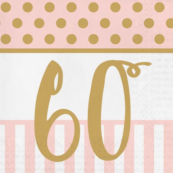 Creative Party 3 Ply 60th Birthday Napkins (Pack of 20) Pink Chic/White/Gold One Size