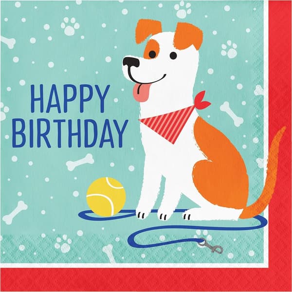Creative Party Cute Paper Dog Happy Birthday Napkins (Pack of 16) Multicoloured One Size