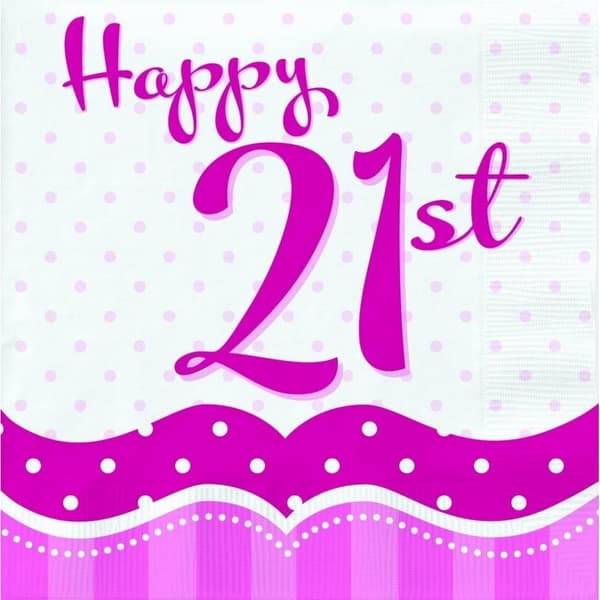 Creative Party 21st Birthday Napkins (Pack of 18) Pink/White One Size