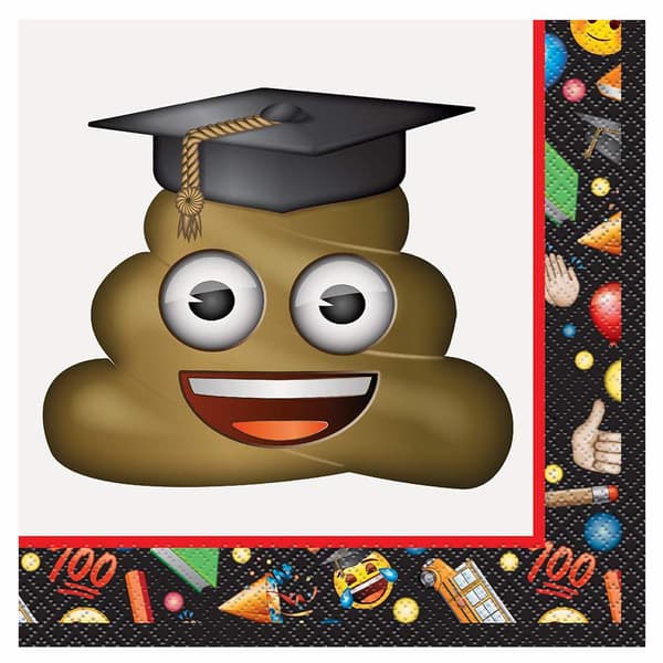 Unique Party Paper Emoji Graduation Napkins (Pack of 16) Black/White/Brown 6.5in x 6.5in