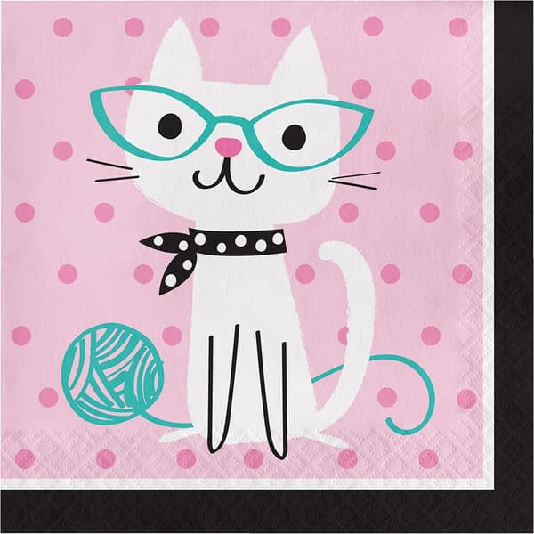 Creative Party Cat Disposable Napkins (Pack of 16) Pink/White/Black One Size