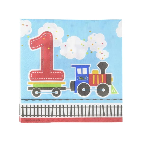 Creative Party All Aboard Train 1st Birthday Disposable Napkins (Pack of 16) Multicoloured One Size